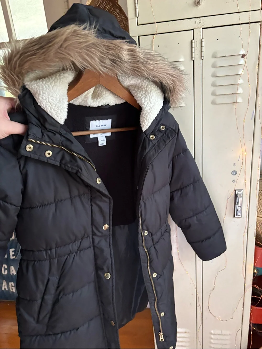 Kids winter long puffer jacket with fur hood